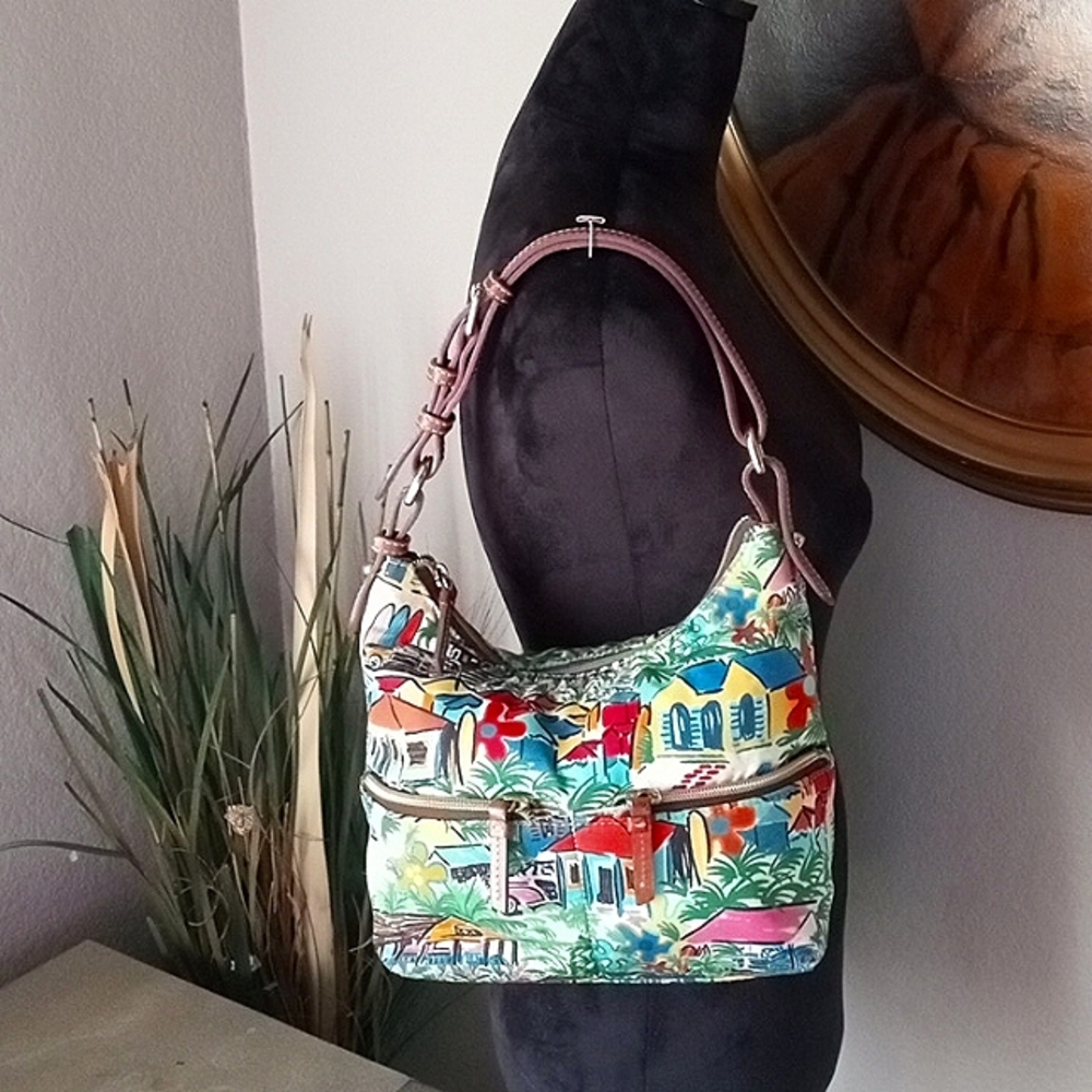 Rare! DOONEY & BOURKE Sandbar Tropical Hawaiian Inspired Beach Print Hobo Purse.
